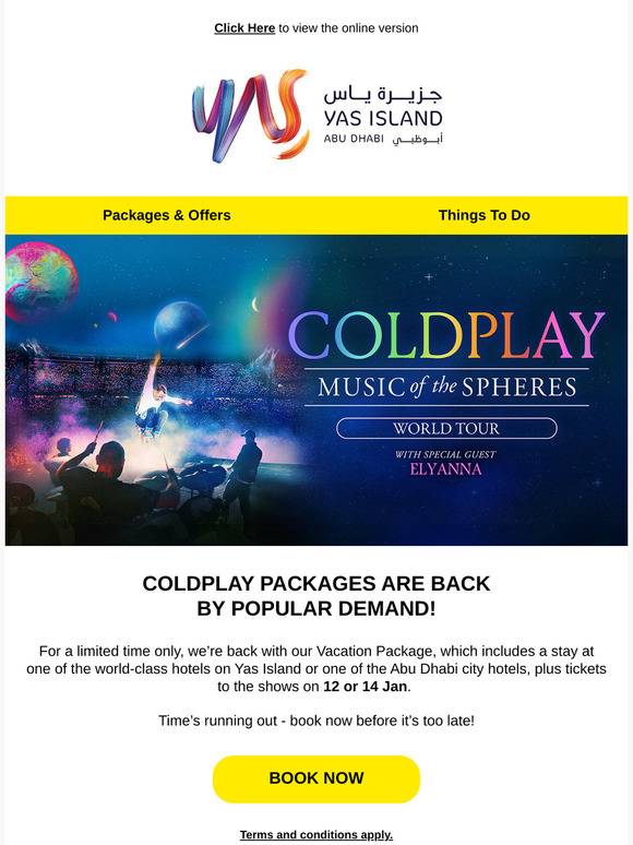 Hey Guest, Coldplay Packages Are Back for a Limited Time!