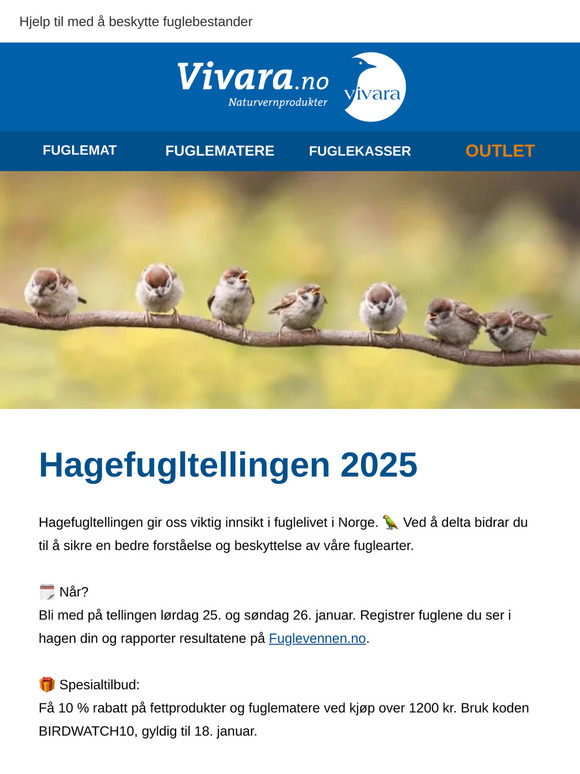 Delta i Hagefugltellingen og få 10 % rabatt!