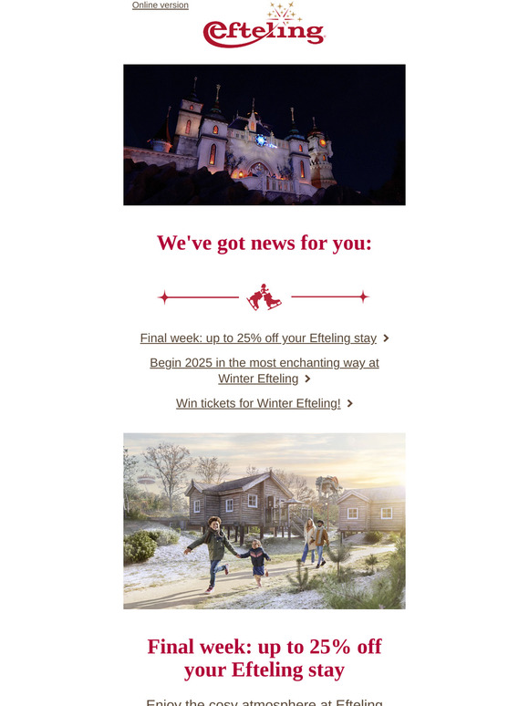 Last chance for up to 25% discount! Book your stay at Efteling this week