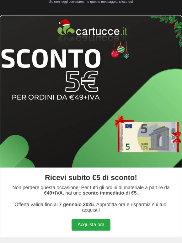 🎁 5€ di sconto su tutti gli ordini da €49+iva di materiale su cartucce.it