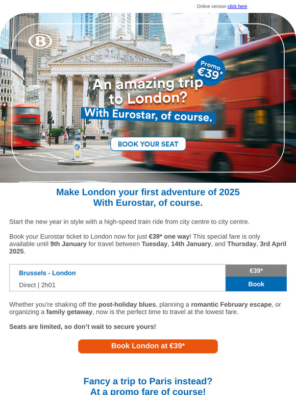 Eurostar Promotion: London €39 and Paris €25