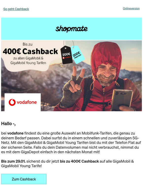 Bis zu 400€ Cashback bei vodafone