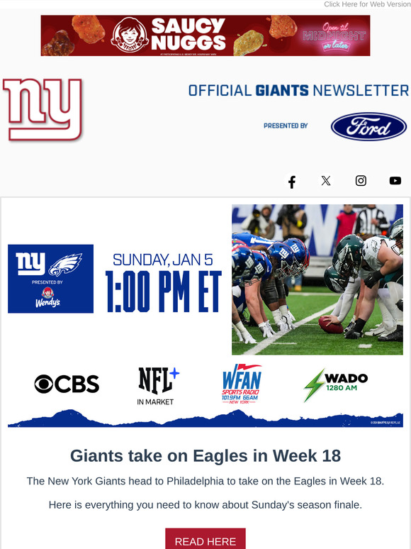 Giants take on Eagles in Week 18