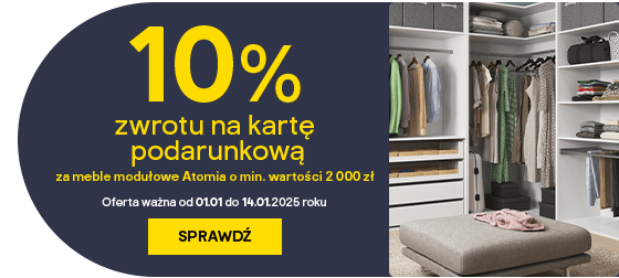 10% zwrotu na kartę podarunkową za meble modułowe Atomia o min. wartości 2 000 zł