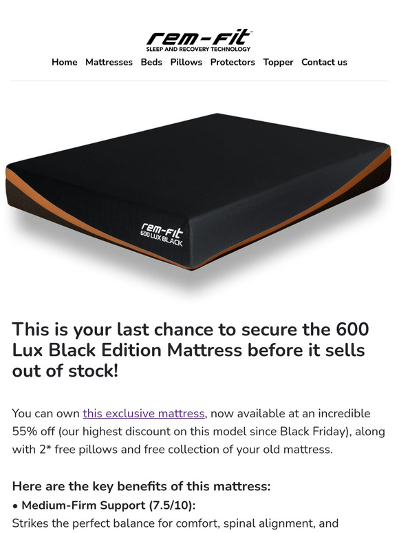 ⏰ Last Chance - 600 Lux Black Edition mattress now at an unbeatable 55% off!