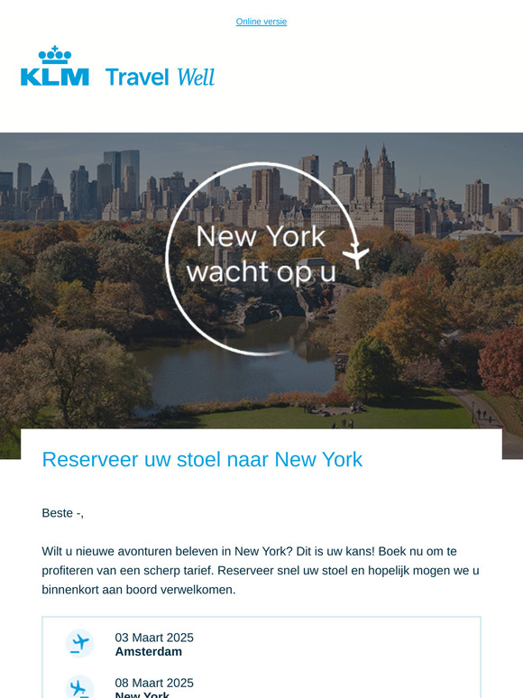 Mis uw vlucht naar New York niet