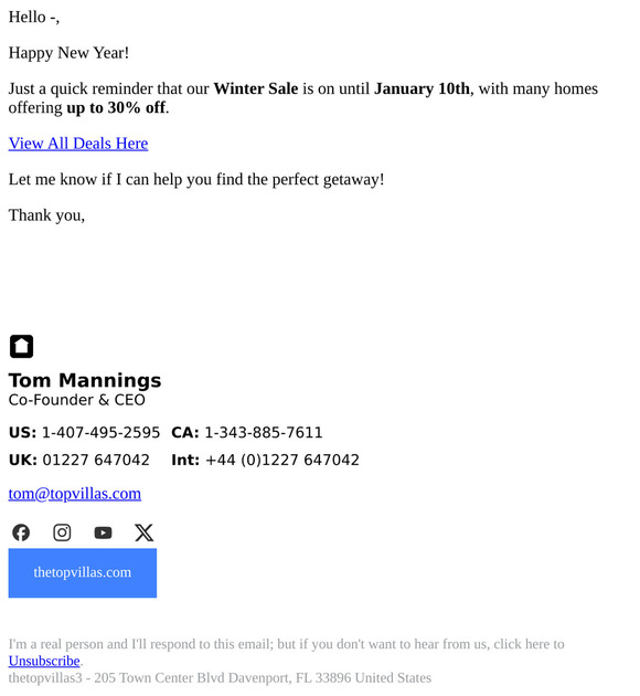 Re: Happy New Year - Our Winter Sale is ending soon