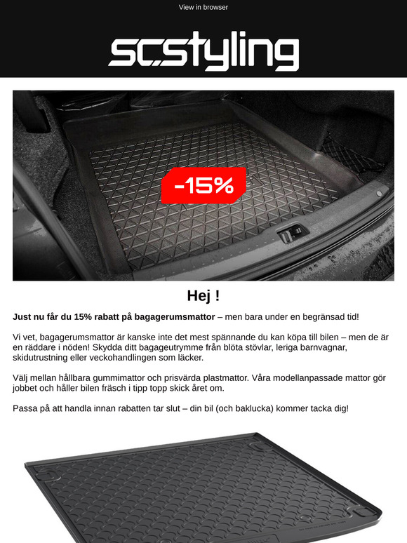 Håll bilen fräsch 🧼 15% rabatt på bagagerumsmattor