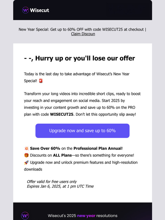 Last Chance! Save up to 60% on Wisecut Premium Today ✂️