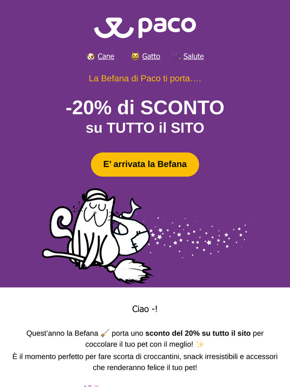 -20% di Sconto su Tutto: è la Befana di Paco 🧹
