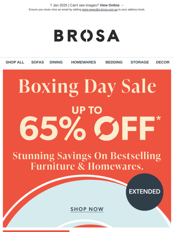 Boxing Day Sale EXTENDED 📦 Up to 65% OFF Bestselling Furniture & Homewares