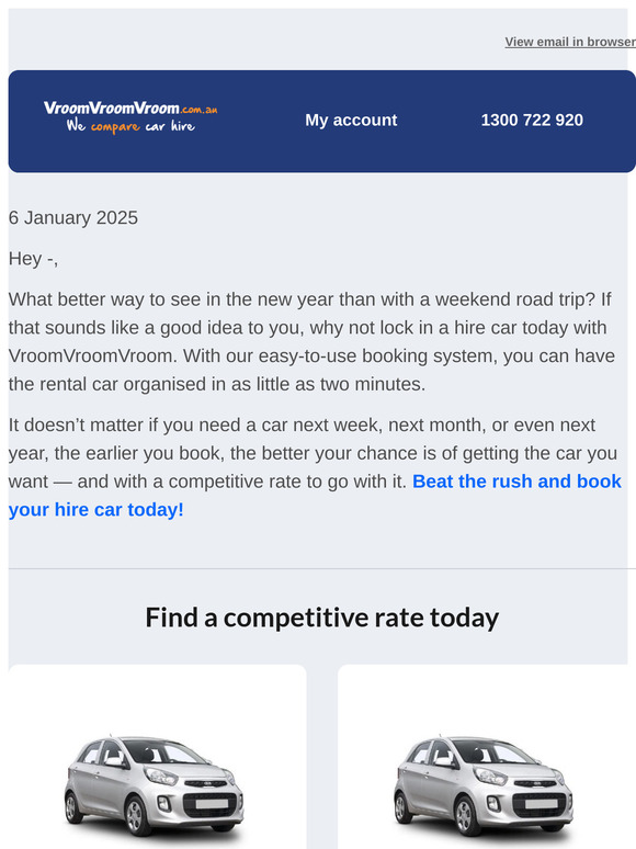 Find a great New Year hire car with VroomVroomVroom!