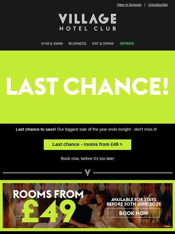 Don't Miss Out! Last Chance for Rooms from £49!