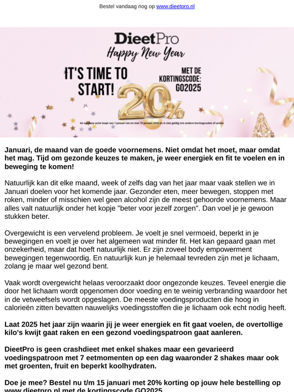 Januari restart! 20% korting op jouw bestelling