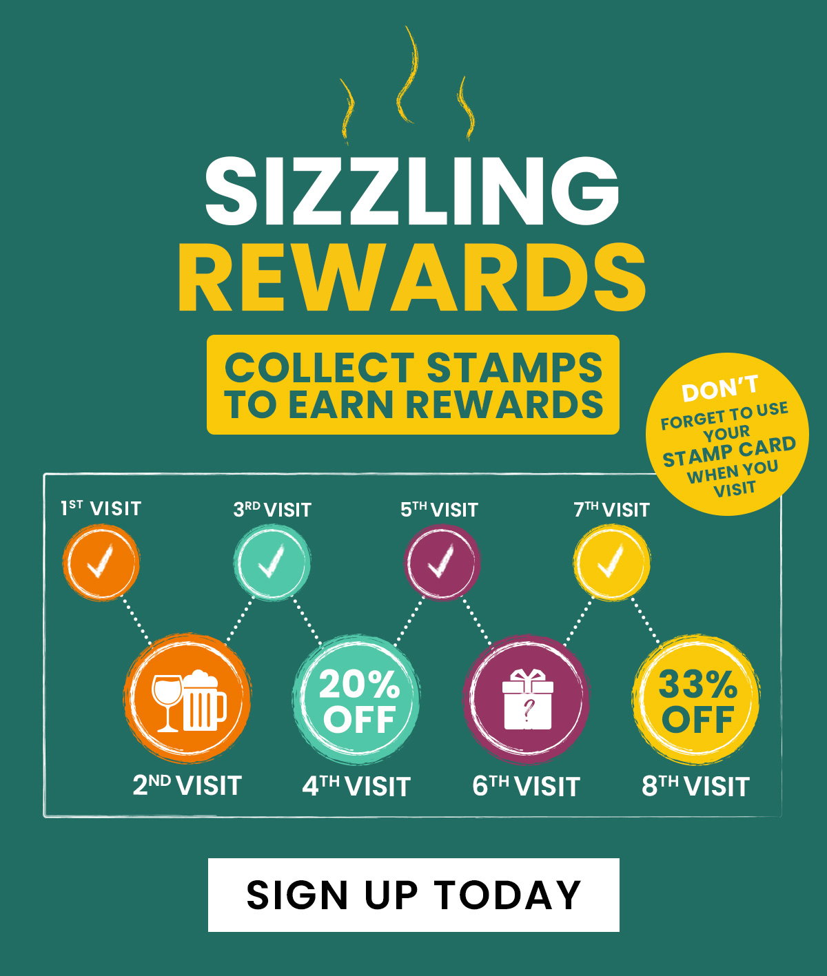 Collect stamps to earn rewards with Sizzling Rewards