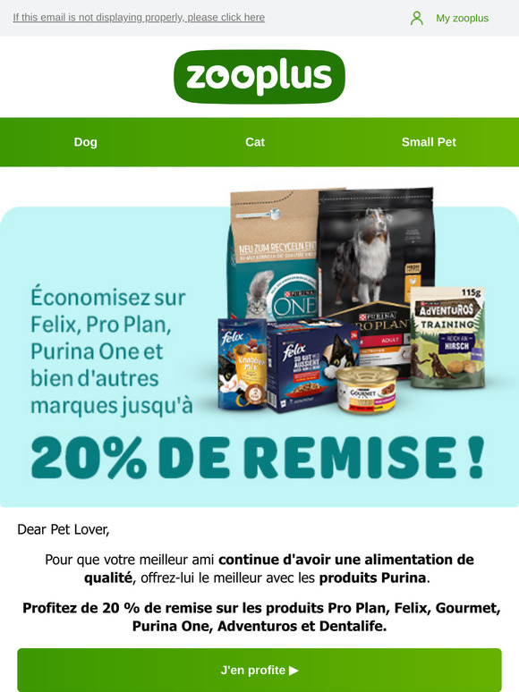 20 % de remise sur Purina Pro Plan, Félix et bien d'autres🔥