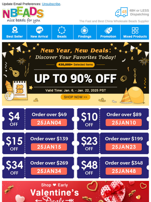 New Year, New Deals! UP TO 90% OFF +  Shipping Discount