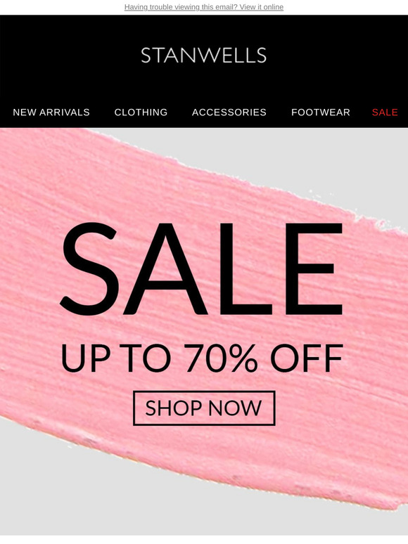 UP TO 70% OFF! WINTER SALE NOW ON AT STANWELLS