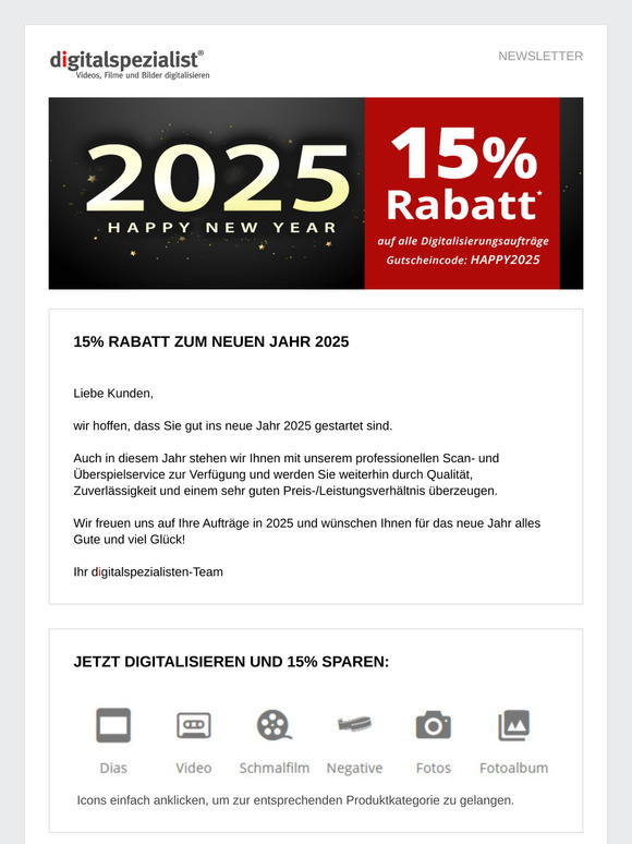 Wir wünschen alles Gute für 2025 mit 15% Rabatt