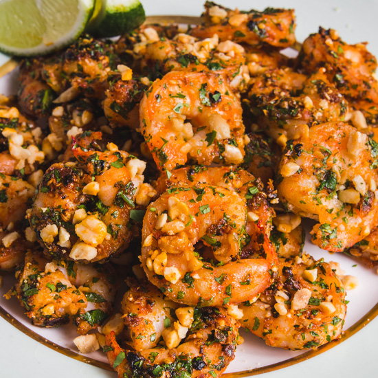 Pan-Seared Shrimp with Peanuts, Black Pepper, and Lime