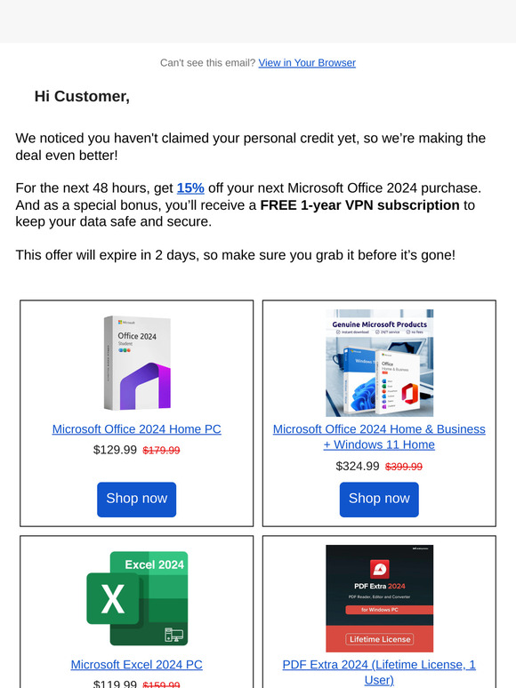 Customer , Time’s Ticking – 15% Off & Free VPN Just for You