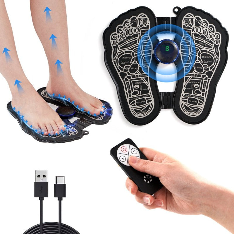 EMS Foot Massager for Neuropathy, 6 Modes Mat Pad Portable Foot Massage & Pain Relief - Usb Charge + Remote Control / Black