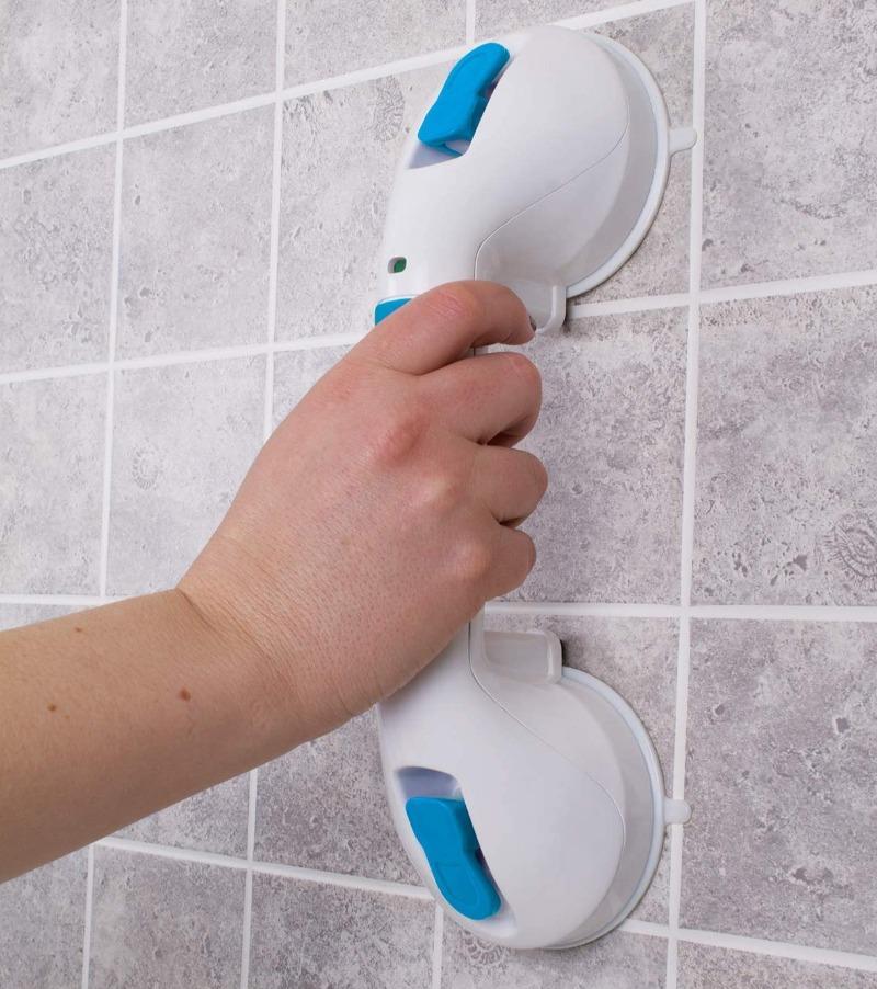 Carex Suction Shower Grab Bar – 12” Ultra Grip Shower Handle - Dual Locking Grab Bars for Bathtubs and Showers – Seniors, Disabled, Handicap, Elderly Assistance Product