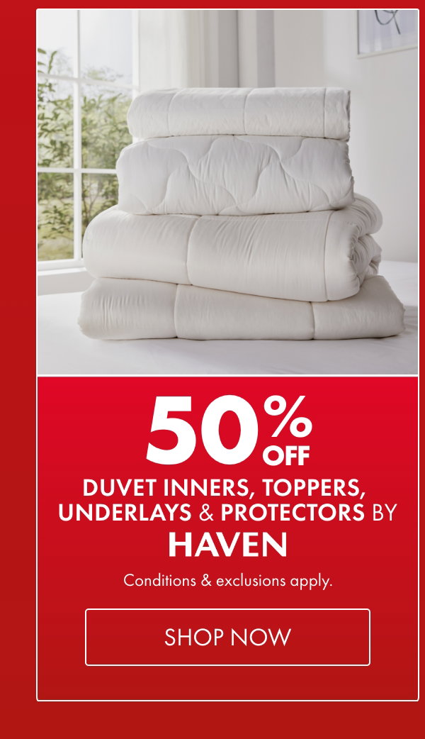 50% OFF Duvet Inners, Toppers, Underlays & Protectors by Haven