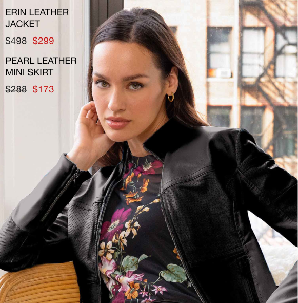 Erin Leather Jacket $299 | Pearl Leather Mini Skirt $173