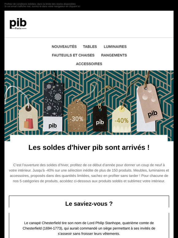 Meubles et luminaires pib : les soldes sont lancés