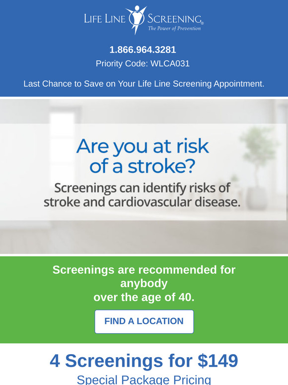 Last Chance to Save on Your Life Line Screening Appointment.