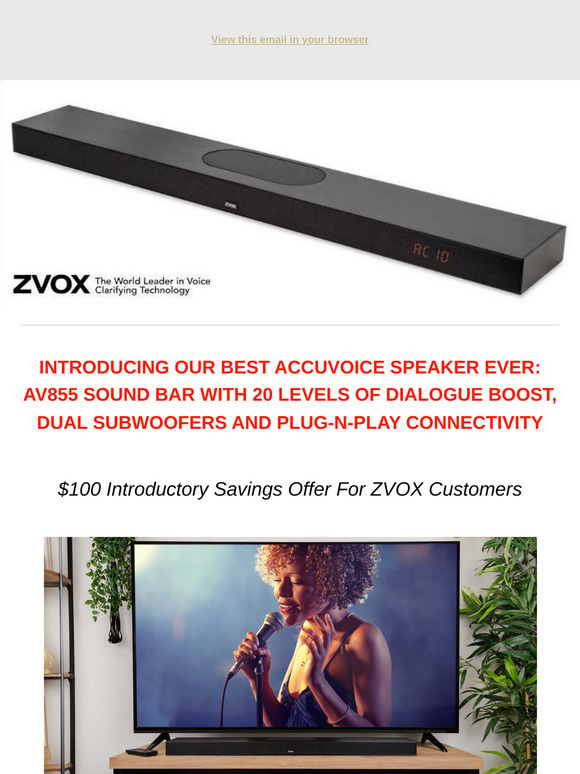 Zvox Dialogue Clarifying Sound Bar Patented Hearing