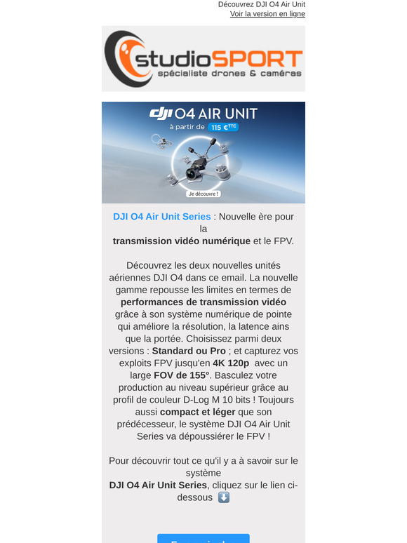 Nouvelle gamme DJI O4 Air Unit 🔥 disponible sur studioSPORT.fr