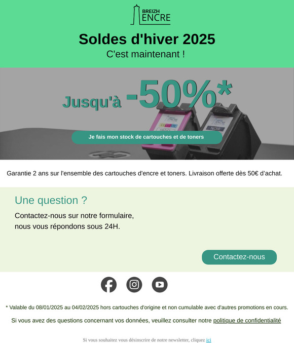 🔥Soldes d'hiver🔥 Jusqu'à -50% sur vos cartouches d'encre