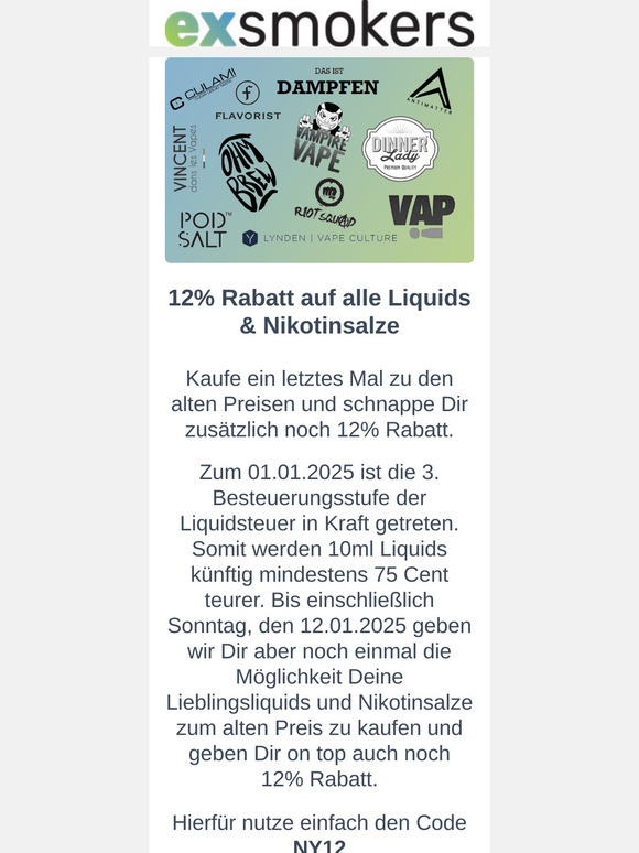 Letzte Chance: Liquids zum alten Preis mit 12% Rabatt