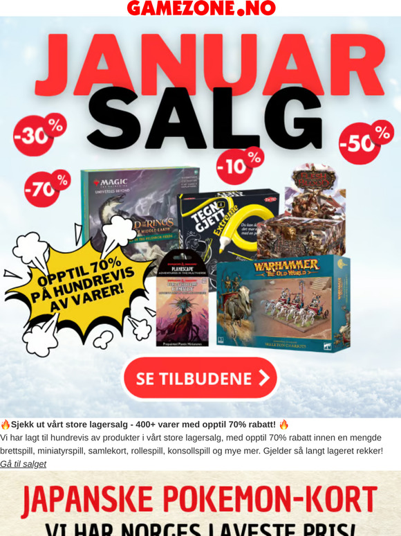 Stort lagersalg, over 400+ varer på opptil 70%
