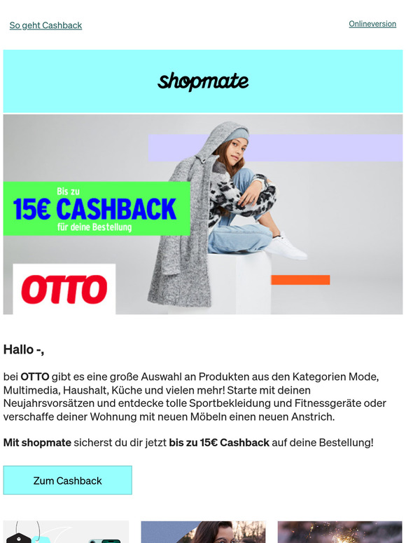 Bis zu 15€ Cashback bei OTTO