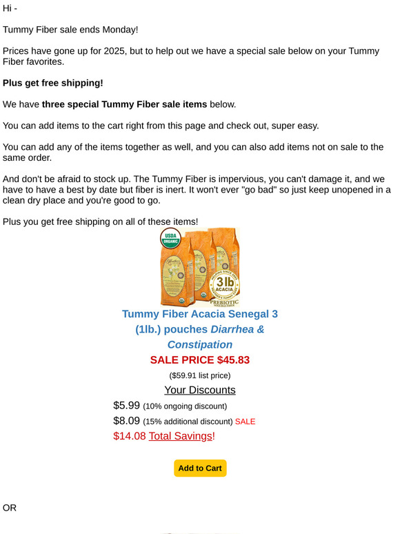 Tummy Fiber sale ends Monday!