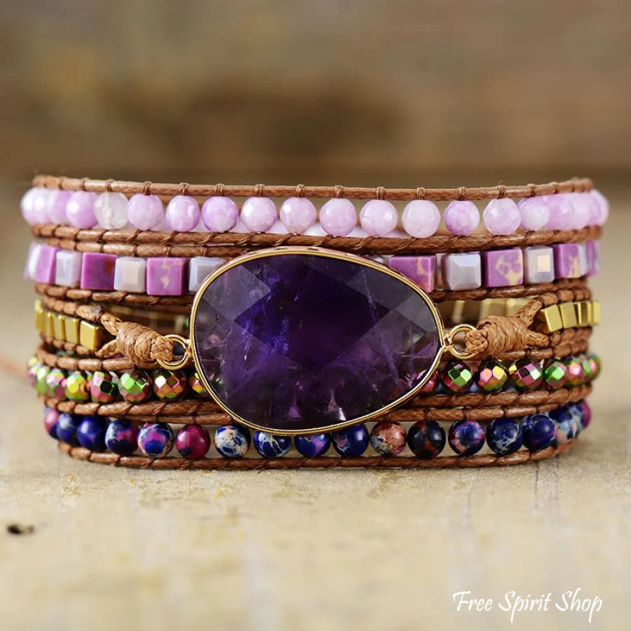 Natural Amethyst & Purple Quartz Wrap Bracelet
