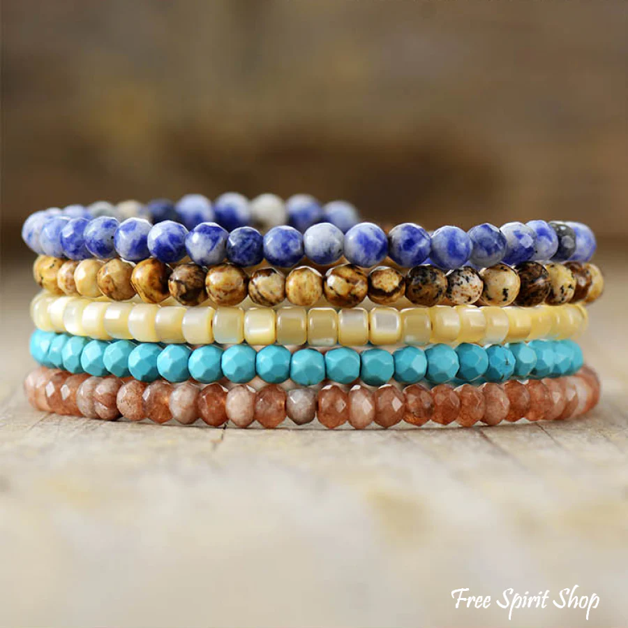 Sodalite Jasper Shell Strawberry Quartz 5 Layer Bead Bracelet