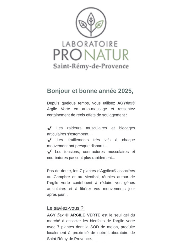 Jusqu'à 3 AGYflex® ARGILE VERTE offerts !