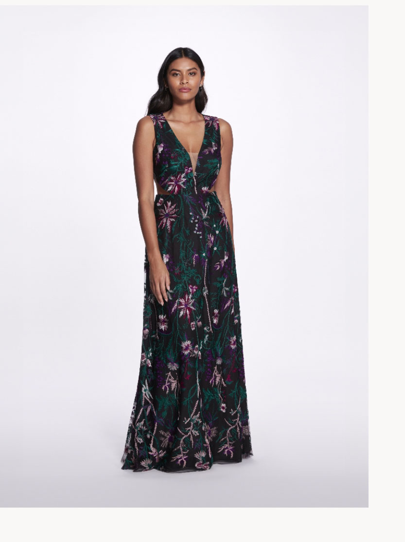Keyhole Back Floral Gown
