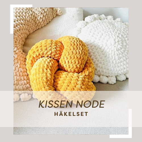 Kissen in Form eines Knotens in hellem Gelb aus der myboshi Wolle samt XL, gehäkelt