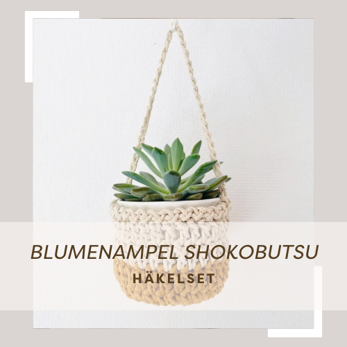 gehäkelte Blumenampel in beige aus myboshi Wolle Makramee