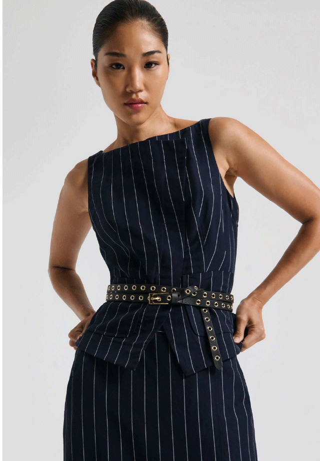 Pinstripe Wrap Front Top