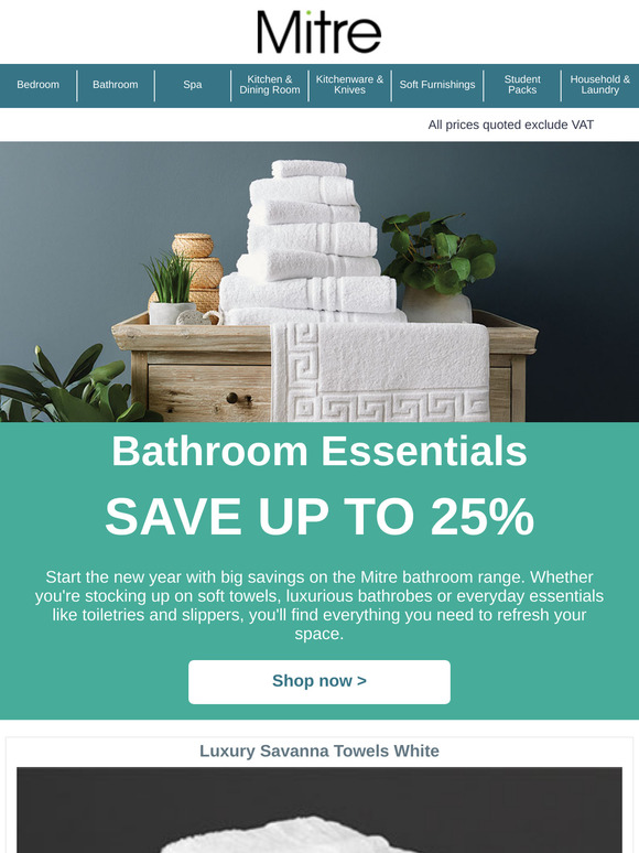 New Year, New Savings - get up to 25% off Mitre bathroom essentials