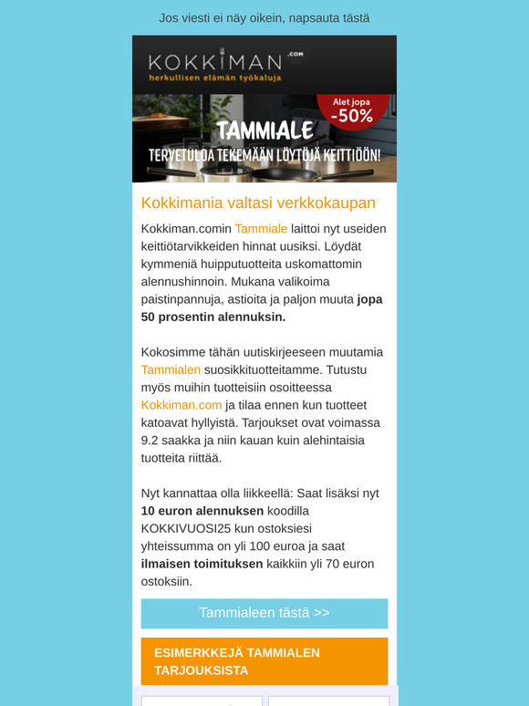 Kokkimanin Tammiale alkoi tänään. Alet jopa -50 %
