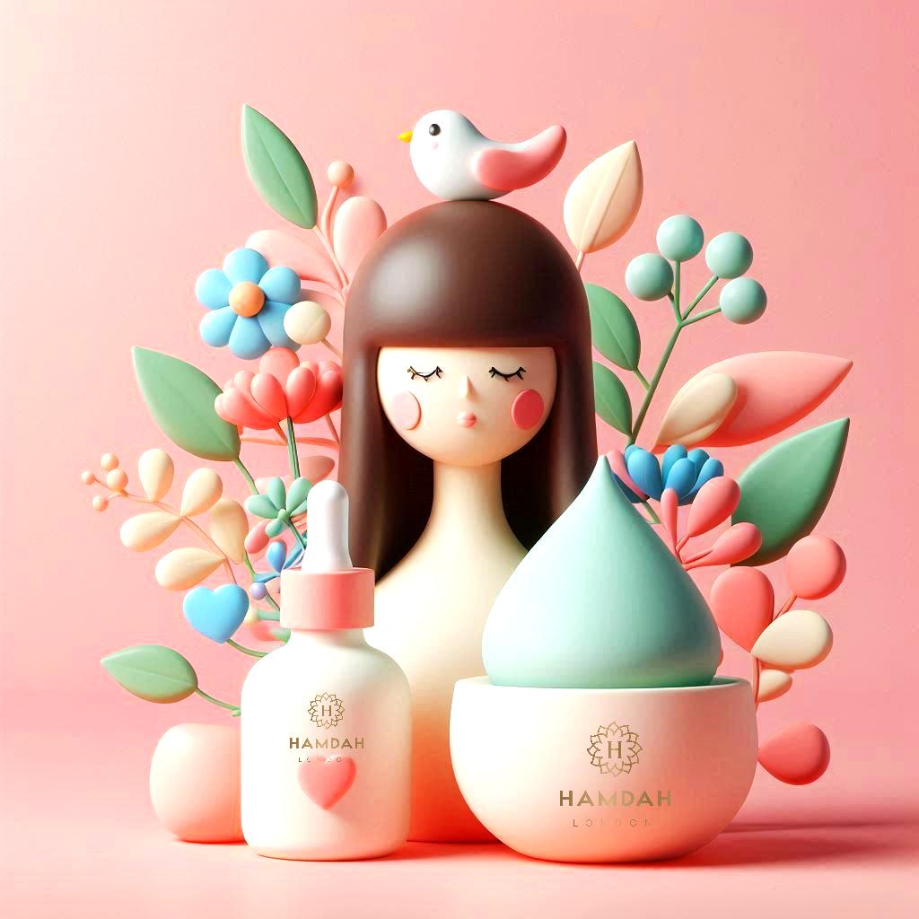 woman doll image applying Hamdah London customised face and body skincare cream and serum 