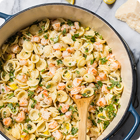 Orecchiette with Shrimp, Pepperoncini, and Basil