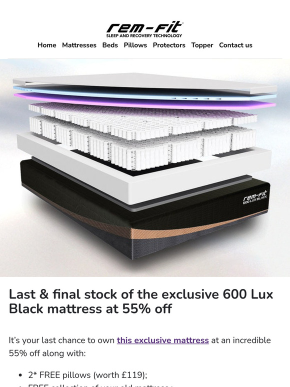Last & final stock of the exclusive 600 Lux Black mattress at 55% off